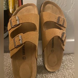 Tan buckle sandals